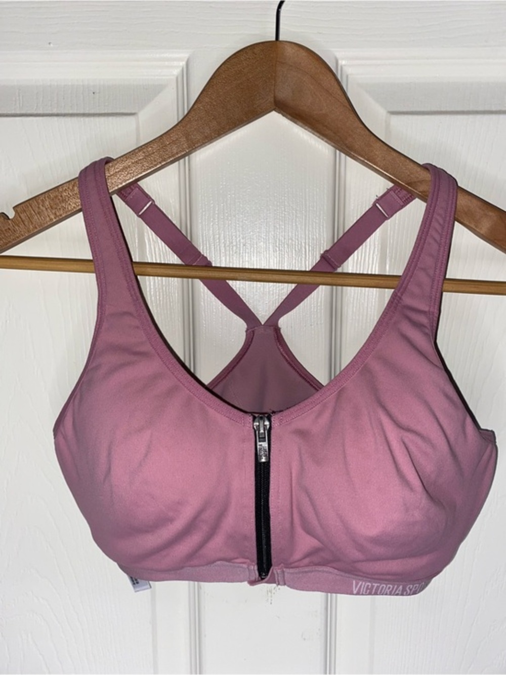 Victoria Sport Pink Front-Zip Sports Bra, VSX, Size 34C